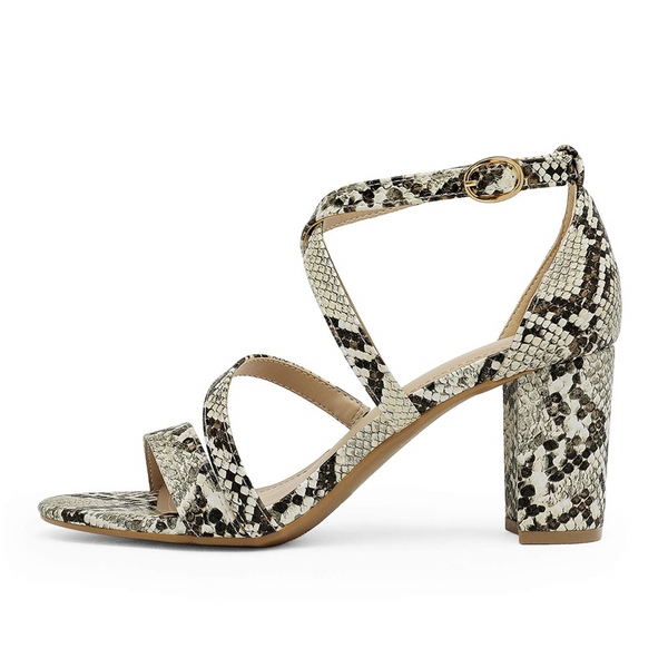 Dressy Chunky Strappy Sandals - BEIGE SNAKE PU - 1